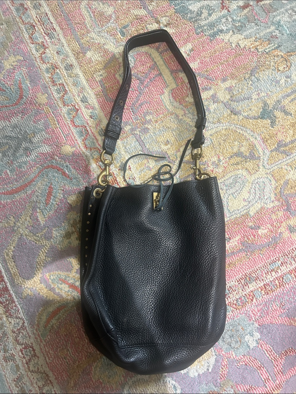 Rebecca minkoff Black Leather Bucket Bag with Gold Hardware